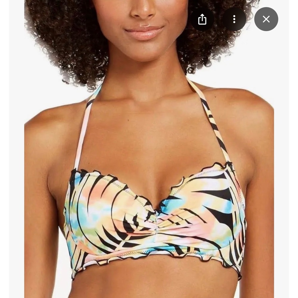 Sundazed Women Tropical Palm Tie Dye Underwire Halter Bikini Top Multi Color 36D